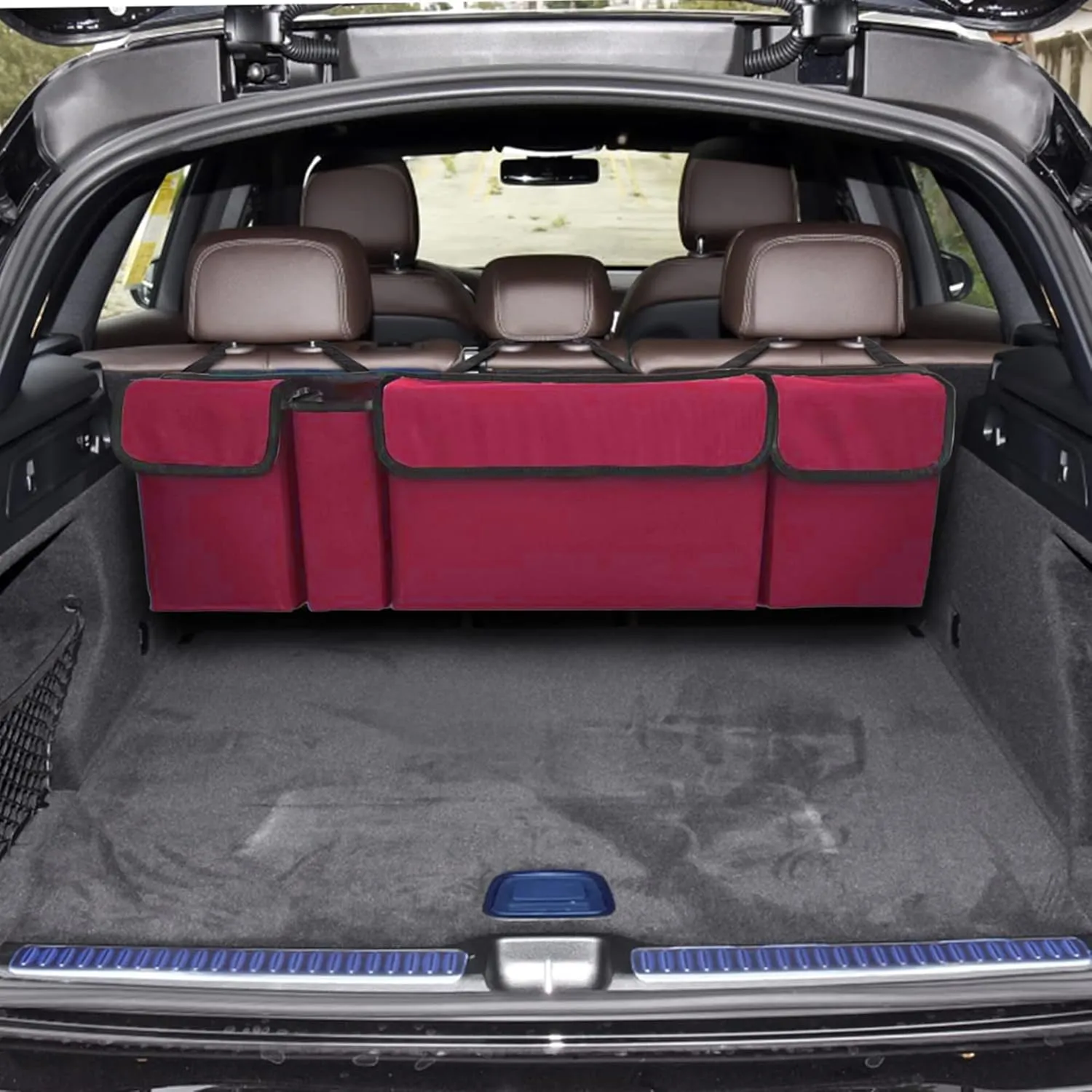 Car Trunk Organizer, Backseat Hanging Large Storage with Adjustable Straps,Waterproof PVC Collapsible Cargo Bag, Car Interior Accessories for Auto SUV MPV (Red)