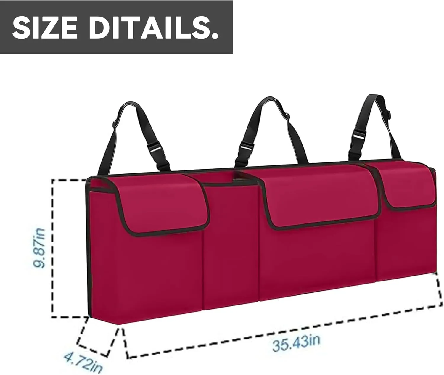 Car Trunk Organizer, Backseat Hanging Large Storage with Adjustable Straps,Waterproof PVC Collapsible Cargo Bag, Car Interior Accessories for Auto SUV MPV (Red)