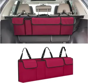 Car Trunk Organizer, Backseat Hanging Large Storage with Adjustable Straps,Waterproof PVC Collapsible Cargo Bag, Car Interior Accessories for Auto SUV MPV (Red)