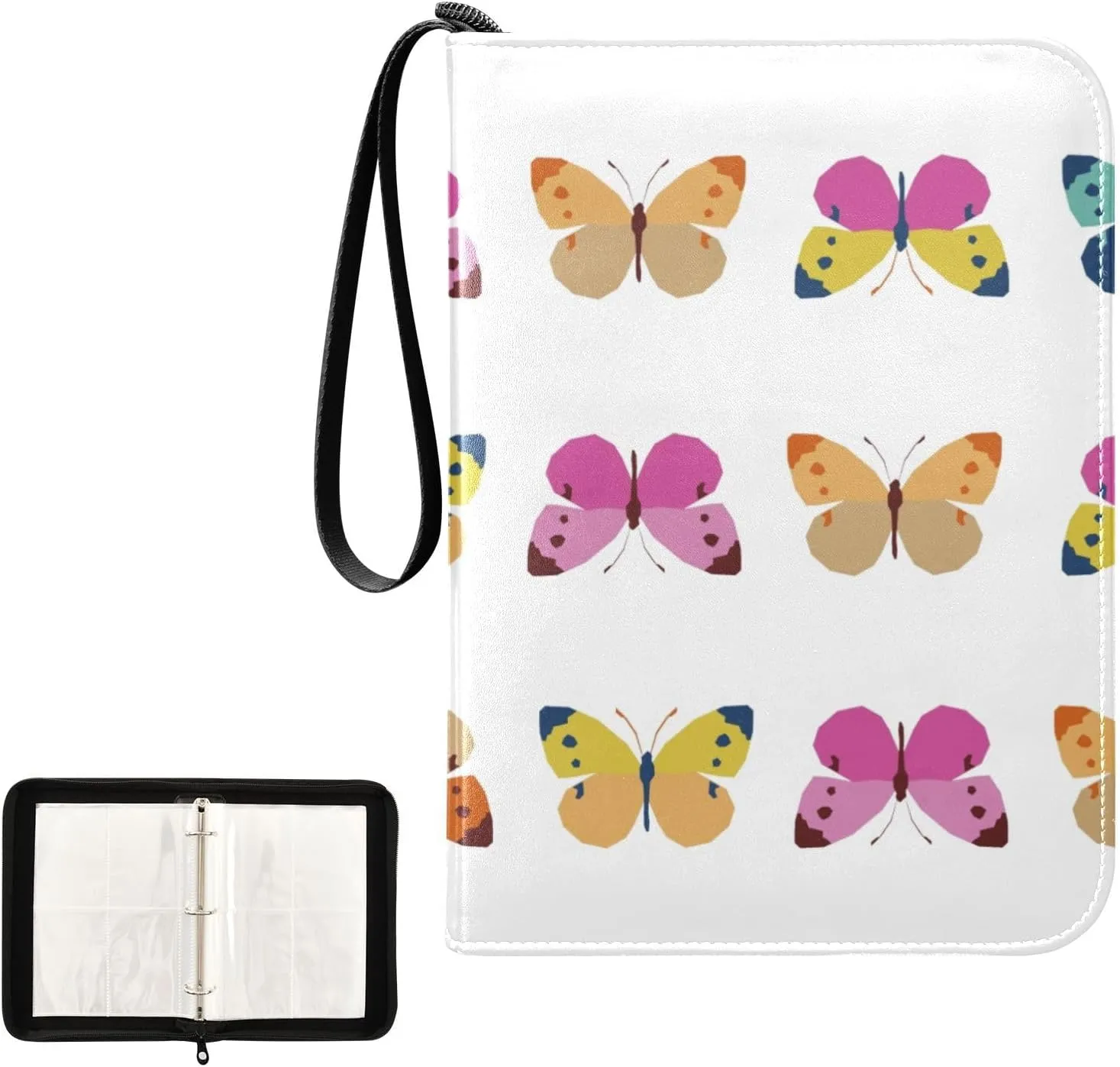 Card Binder 4 Pocket Trading Card Binder Holds 400 Cards with 50 Removable Sleeves for Boys Girls Game Cards Sports Cards Colorful Butterflies