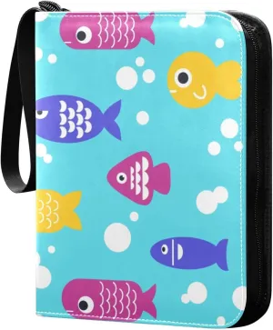 Card Binder 4 Pocket Trading Card Binder Holds 400 Cards with 50 Removable Sleeves for Boys Girls Game Cards Sports Cards Fish Pattern Blue