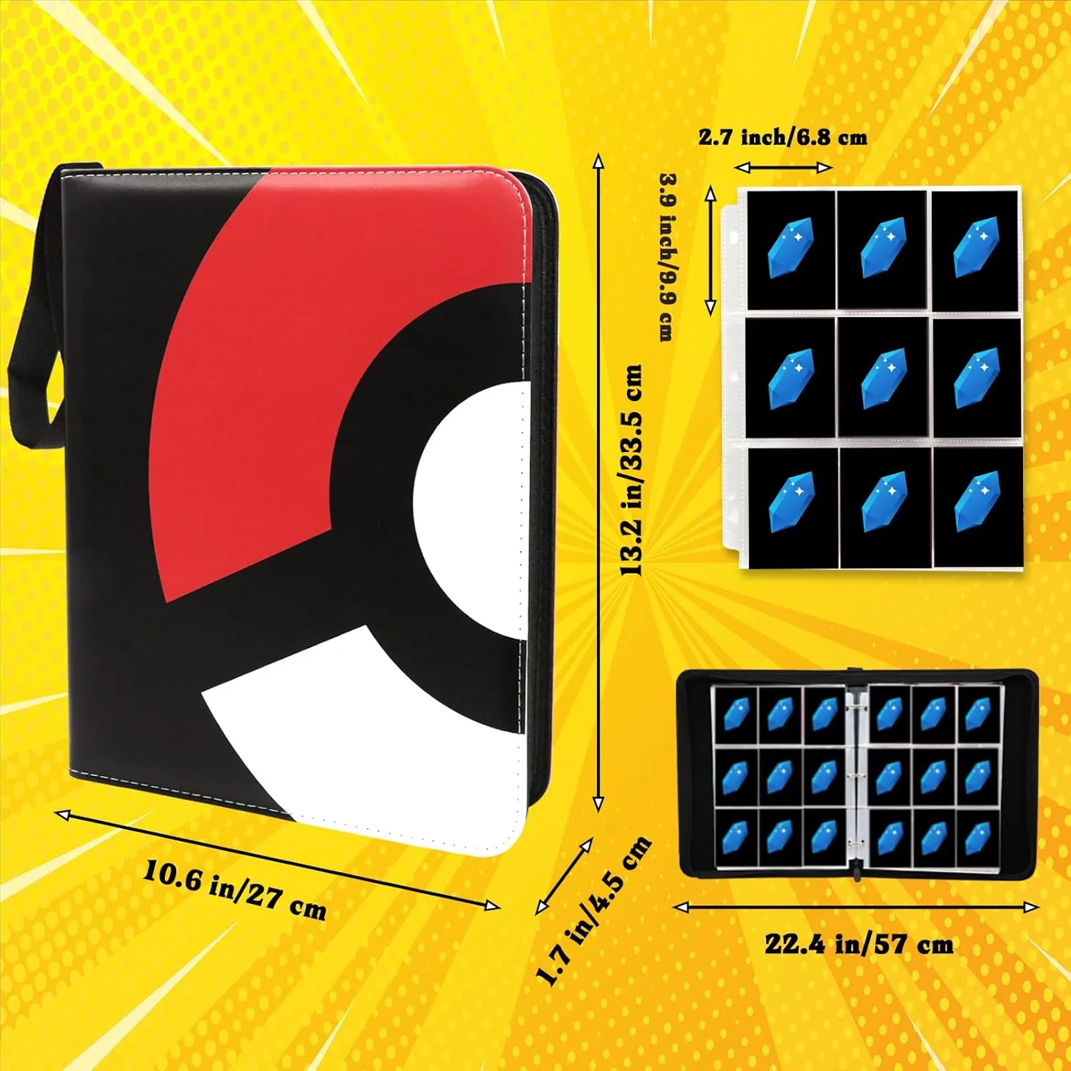 Card Binder 9-Pocket, 900 Pockets Fashion Design Trading Card Holder for Sports Card Premium Card Book Sturdy Card Holder (Red, 900 Card)