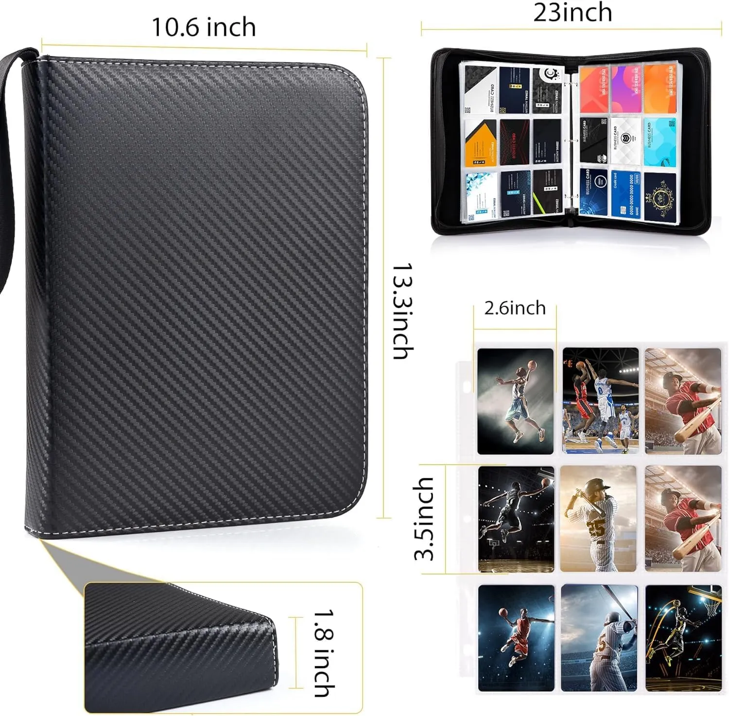 Card Binder with Sleeves, 9 Pockets Up to 900 Cards Binder Compatible with TCG Trading Cards, MTG Cards, Portable Waterproof Card Storage Bag with Sleeves for Game Cards Collection (Black)