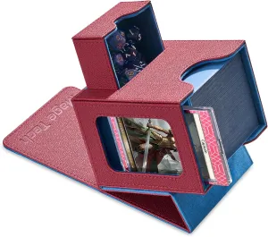 Card Deck Box for MTG Commander - Patented Design, Commander Display, Fits 100 Double-Sleeved Cards, 35pt Card Brick & Dice Tray - Red/Blue