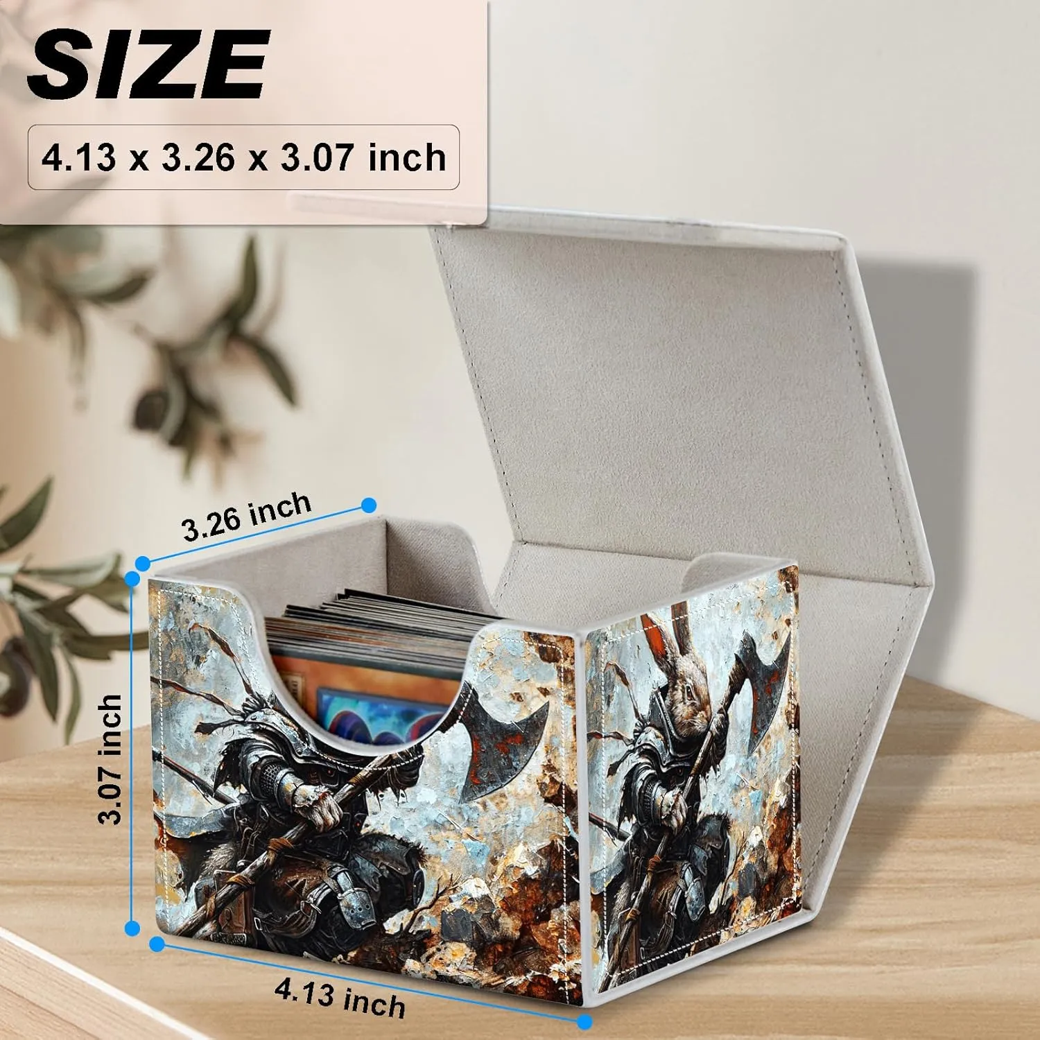 Card Deck Box for MTG, Microfiber Lining and Waterproof PU Leather Large Size Card Box, Fit 100  Single Sleeved Cards, Strong Magnet Collectible Card Storage Box Fit TCG Fit MTG,Rabbit Dragon Warriors