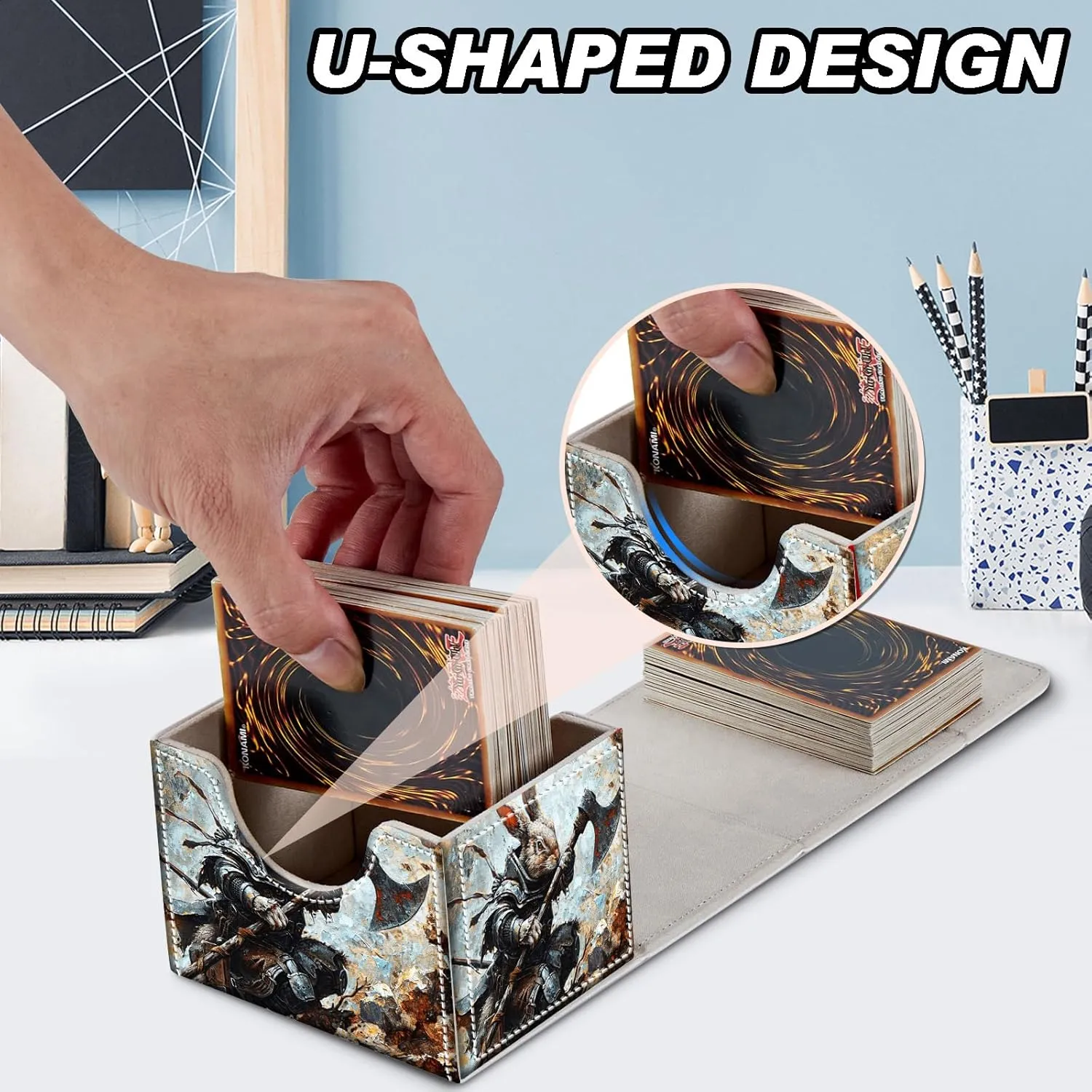 Card Deck Box for MTG, Microfiber Lining and Waterproof PU Leather Large Size Card Box, Fit 100  Single Sleeved Cards, Strong Magnet Collectible Card Storage Box Fit TCG Fit MTG,Rabbit Dragon Warriors
