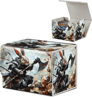 Card Deck Box for MTG, Microfiber Lining and Waterproof PU Leather Large Size Card Box, Fit 100  Single Sleeved Cards, Strong Magnet Collectible Card Storage Box Fit TCG Fit MTG,Rabbit Dragon Warriors
