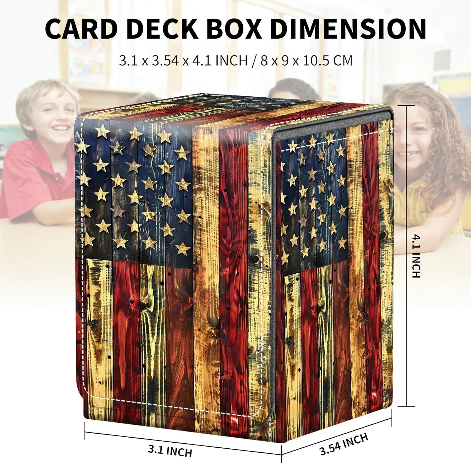 Card Deck Box for MTG Trading Cards, Magic Card Box Can Hold 110  Single Sleeved Cards, Waterproof PU Leather Material, Strong Magnetic Buckle Card Set Box Suitable for TCG CCG, Wooden American Flag