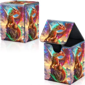 Card Deck Box for Trading Cards, MTG Deck Box Fits 100  Single Sleeved Cards, PU Leather Strong Magnet Card Deck Case Holder for Magic Commander TCG CCG, Golden Dragon