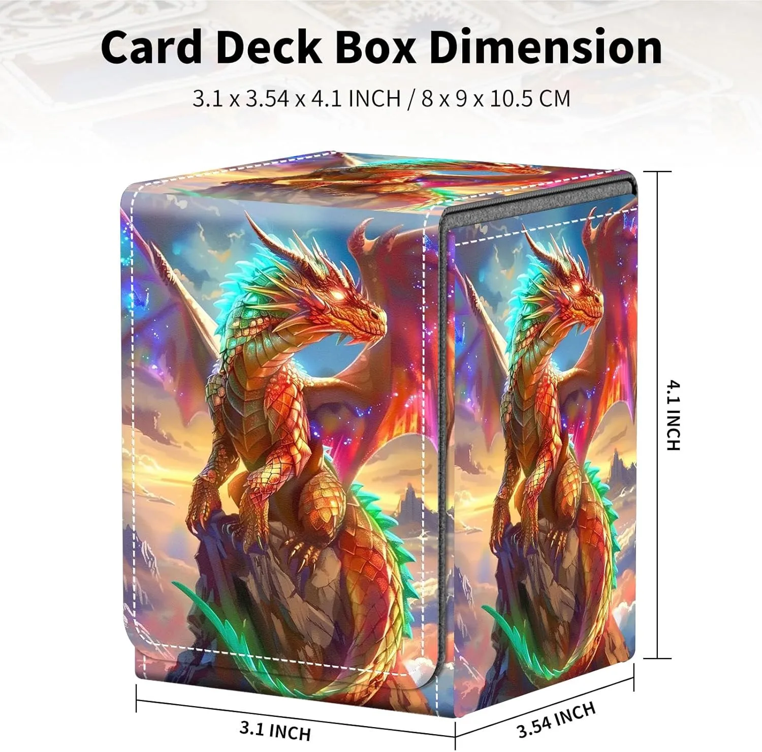 Card Deck Box for Trading Cards, MTG Deck Box Fits 100  Single Sleeved Cards, PU Leather Strong Magnet Card Deck Case Holder for Magic Commander TCG CCG, Golden Dragon