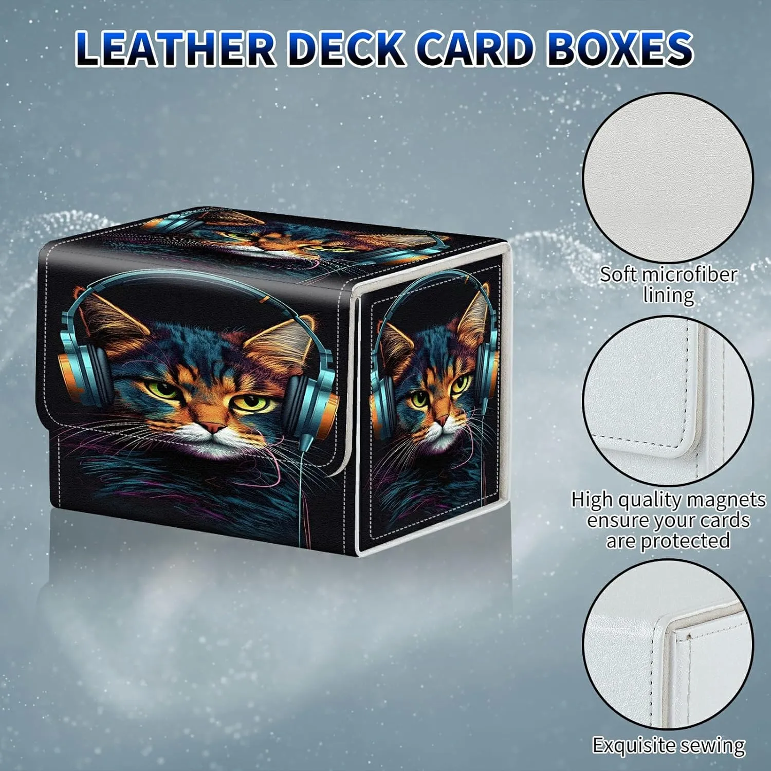 Card Deck Box, MTG Commander Deck Box for Trading Cards, 100  Sleeved Cards with PU Leather Magnetic Card Storage Box for TCG CCG Magic Cards - Cat