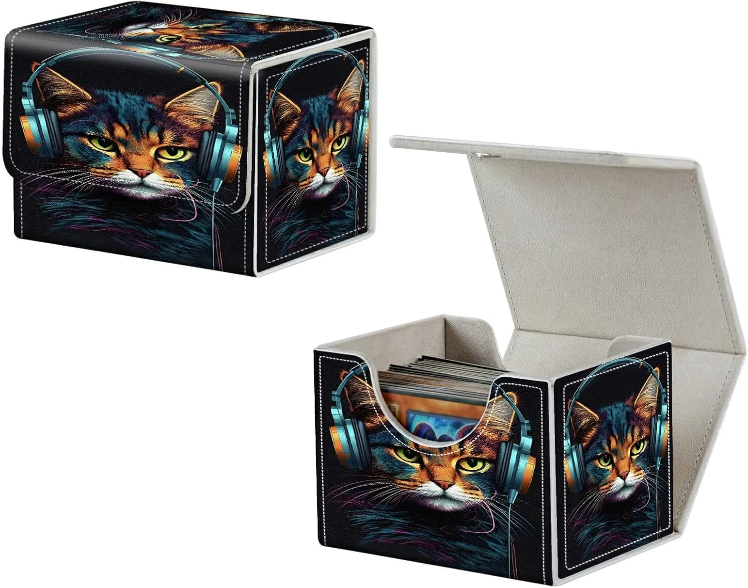 Card Deck Box, MTG Commander Deck Box for Trading Cards, 100  Sleeved Cards with PU Leather Magnetic Card Storage Box for TCG CCG Magic Cards - Cat