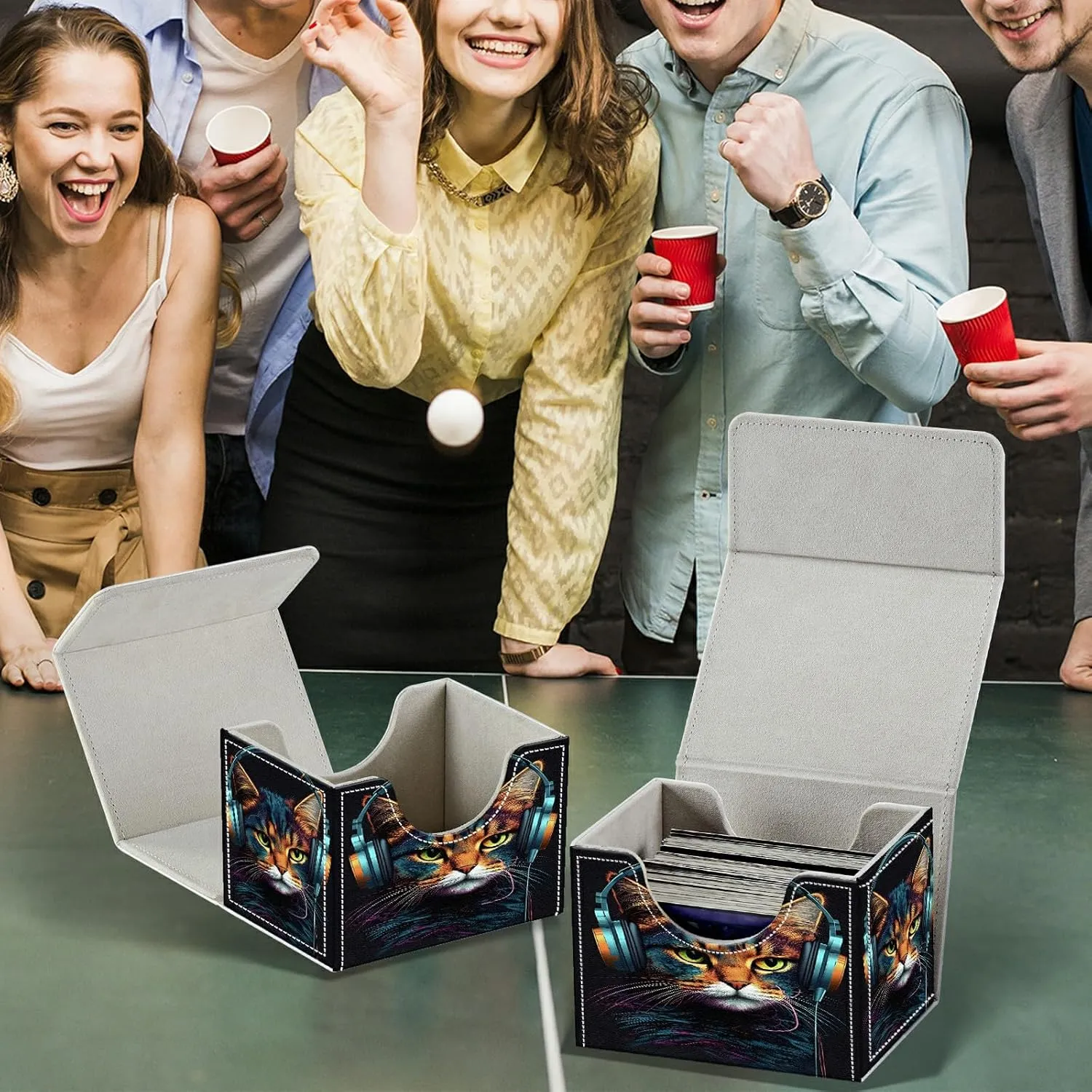 Card Deck Box, MTG Commander Deck Box for Trading Cards, 100  Sleeved Cards with PU Leather Magnetic Card Storage Box for TCG CCG Magic Cards - Cat