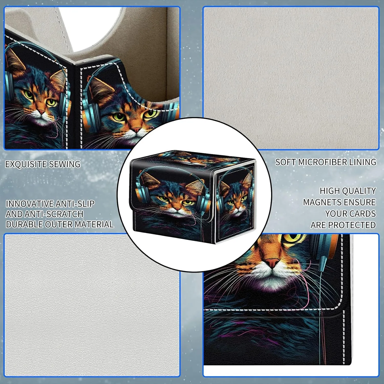 Card Deck Box, MTG Commander Deck Box for Trading Cards, 100  Sleeved Cards with PU Leather Magnetic Card Storage Box for TCG CCG Magic Cards - Cat
