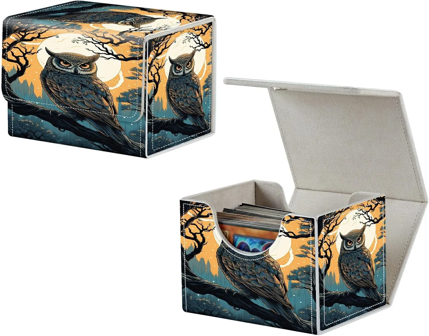 Card Deck Box, MTG Commander Deck Box for Trading Cards, 100  Sleeved Cards with PU Leather Magnetic Card Storage Box for TCG CCG Magic Cards - Night Owl