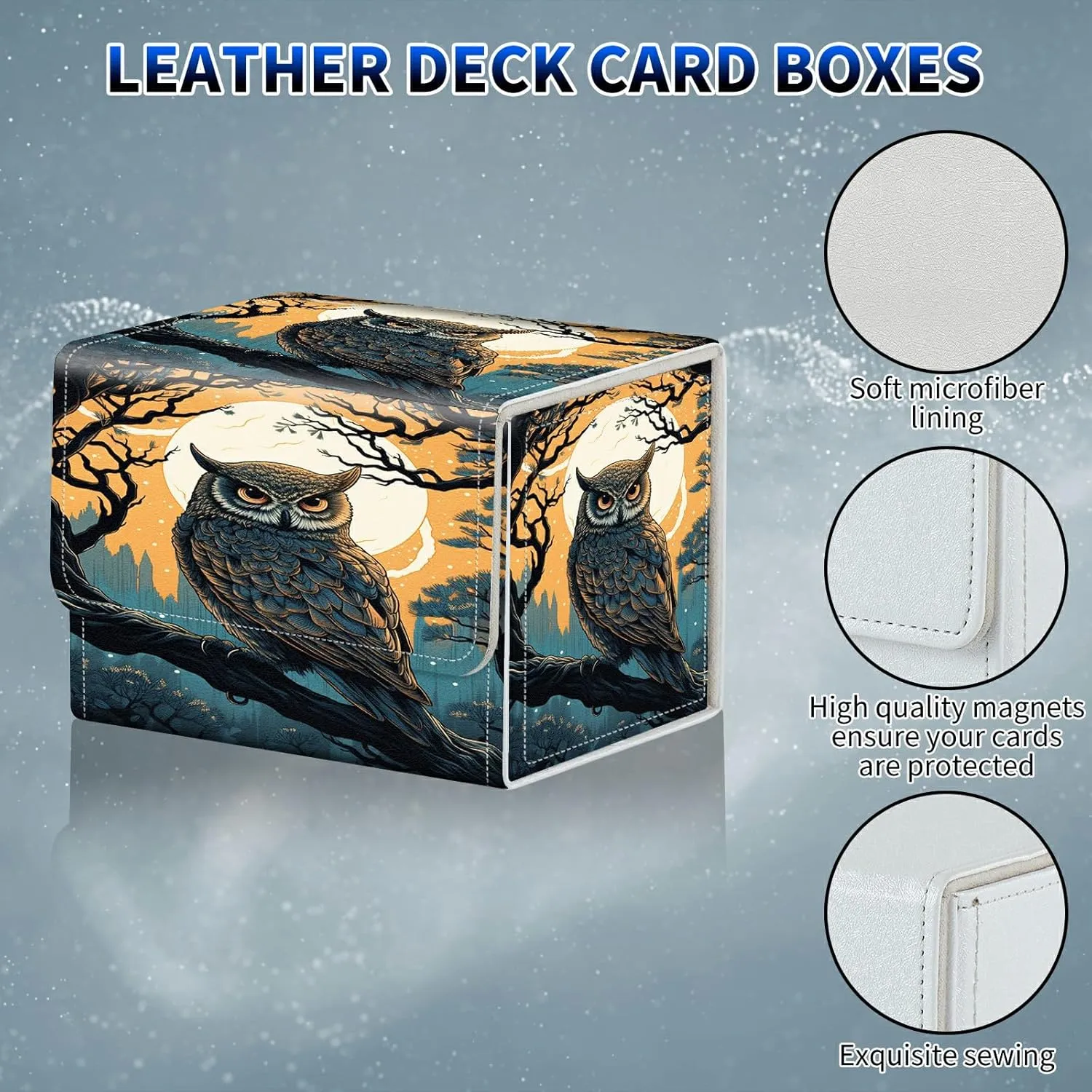 Card Deck Box, MTG Commander Deck Box for Trading Cards, 100  Sleeved Cards with PU Leather Magnetic Card Storage Box for TCG CCG Magic Cards - Night Owl