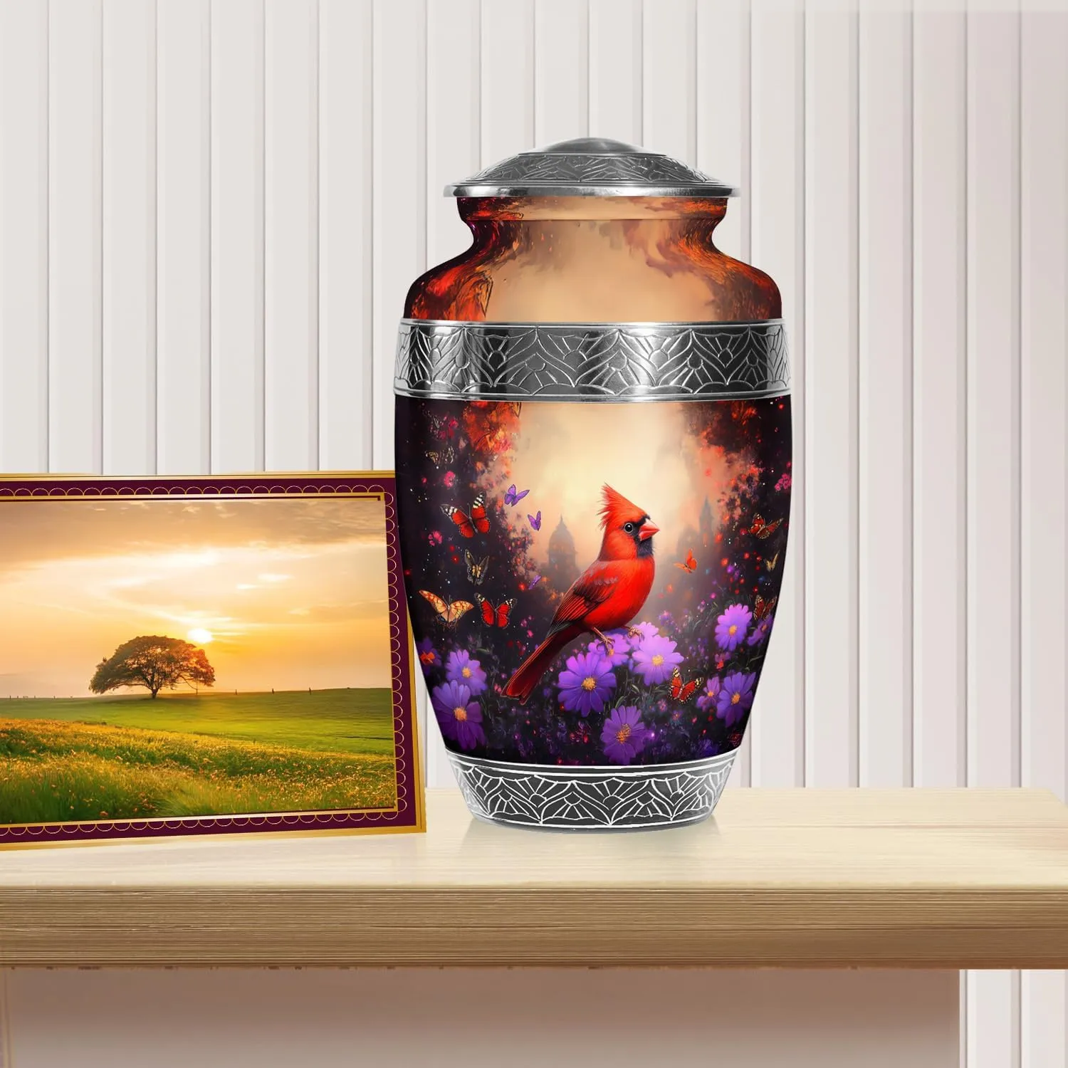 Cardinal Bird Memorial Urns for Human Ashes - Cremation Urn for Mom & Dad - 10 Inch - Large with Velvet Bag - Funeral Urn Adult Ash - Burial for Ashes Adult Male & Female - Funeral Urns