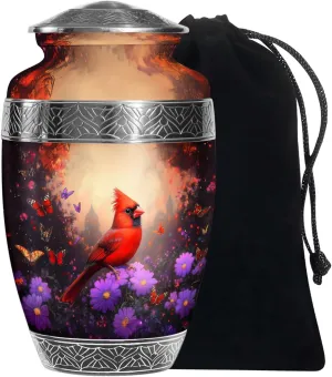 Cardinal Bird Memorial Urns for Human Ashes - Cremation Urn for Mom & Dad - 10 Inch - Large with Velvet Bag - Funeral Urn Adult Ash - Burial for Ashes Adult Male & Female - Funeral Urns