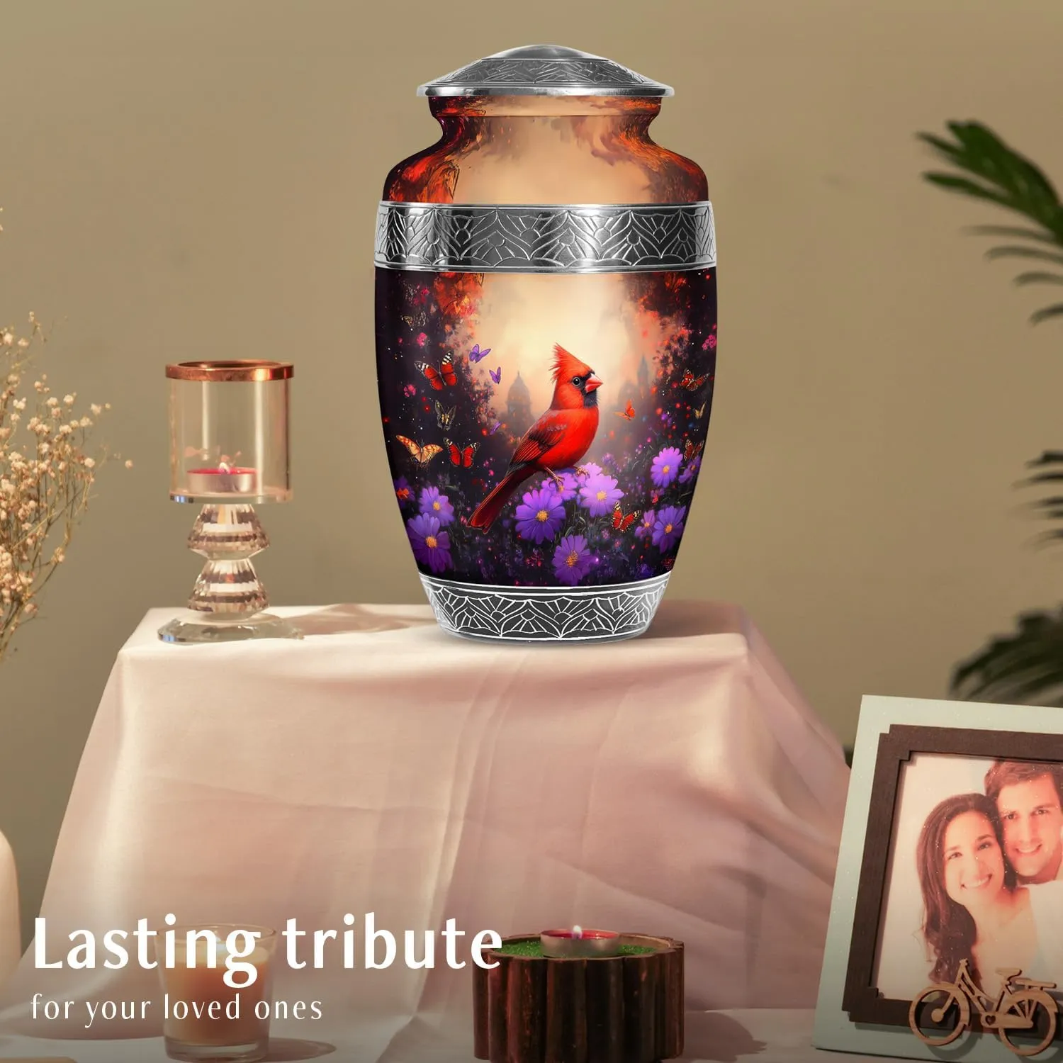 Cardinal Bird Memorial Urns for Human Ashes - Cremation Urn for Mom & Dad - 10 Inch - Large with Velvet Bag - Funeral Urn Adult Ash - Burial for Ashes Adult Male & Female - Funeral Urns