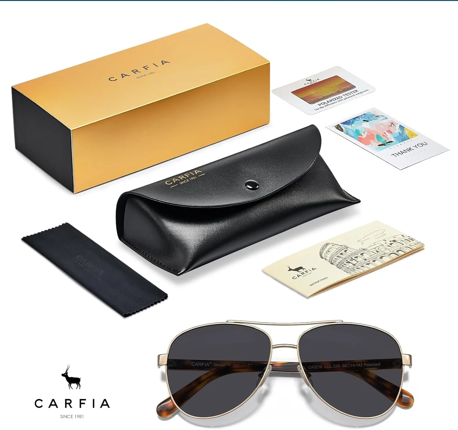 CARFIA Polarized Sunglasses for Women UV Protection Acetate Arms Metal Frame Woman's Shades CA3216