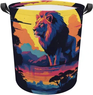 Carnivore Laundry Basket, Wild Animals Collapsible Laundry Hamper, Waterproof Oxford Cloth Laundry Bag with Handles, Ferocious Animal Clothes Toy Organizer Basket for Room