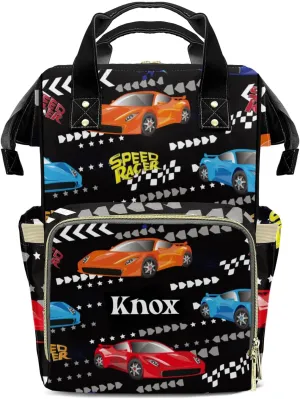 Cars Grunge Street Race Personalized Large Capacity Diaper Bags,Custom Name Backpack Casual Daypack Bag Nappy Bag Gifts