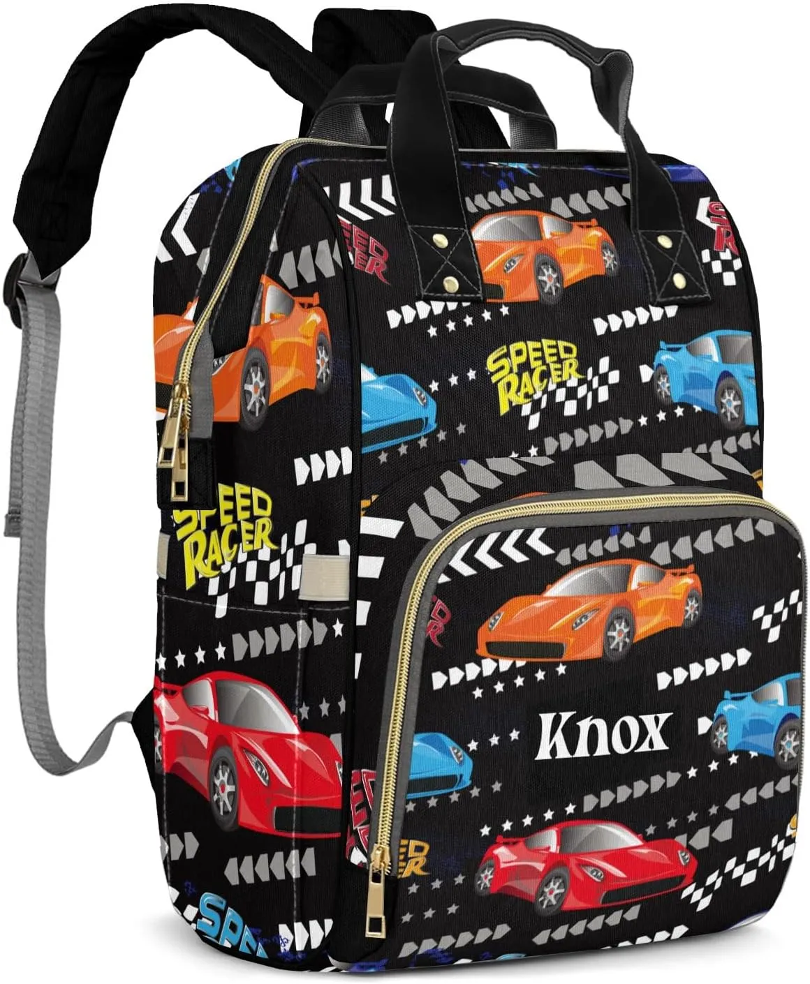 Cars Grunge Street Race Personalized Large Capacity Diaper Bags,Custom Name Backpack Casual Daypack Bag Nappy Bag Gifts