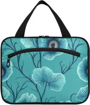 Cartoon Anemone Teal hanging travel makeup bag large with hook, designer necessities bag for makeup for womens camping envase para perfume de L