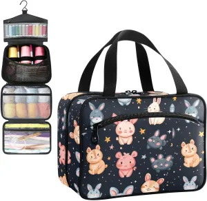 Cartoon Animals Star Sky Travel Toiletry Bag, Hanging Toiletry Bag Portable with Zipper, Sewing Storage with 4 Compartment and Hook for women/men Travel/Daily Use