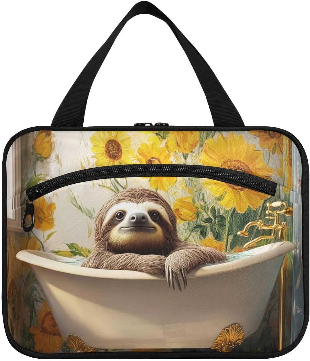 Cartoon Cute Gray Bath Sloth hanging travel bag with hanging with hook, designer chic large capacity makeup bag for travel essentials for women cruises bolso de maquillaje para mujer L