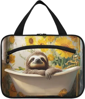 Cartoon Cute Gray Bath Sloth hanging travel bag with hanging with hook, designer chic large capacity makeup bag for travel essentials for women cruises bolso de maquillaje para mujer L