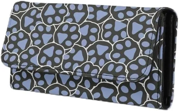 Cartoon Dog Paw Women's Clutch Organizer Black Blue Puppy Dog Footprint Trifold Card Holder Cat Paws Tall Billfold Cash Wallet With ID Window Holiday Gifts for Women