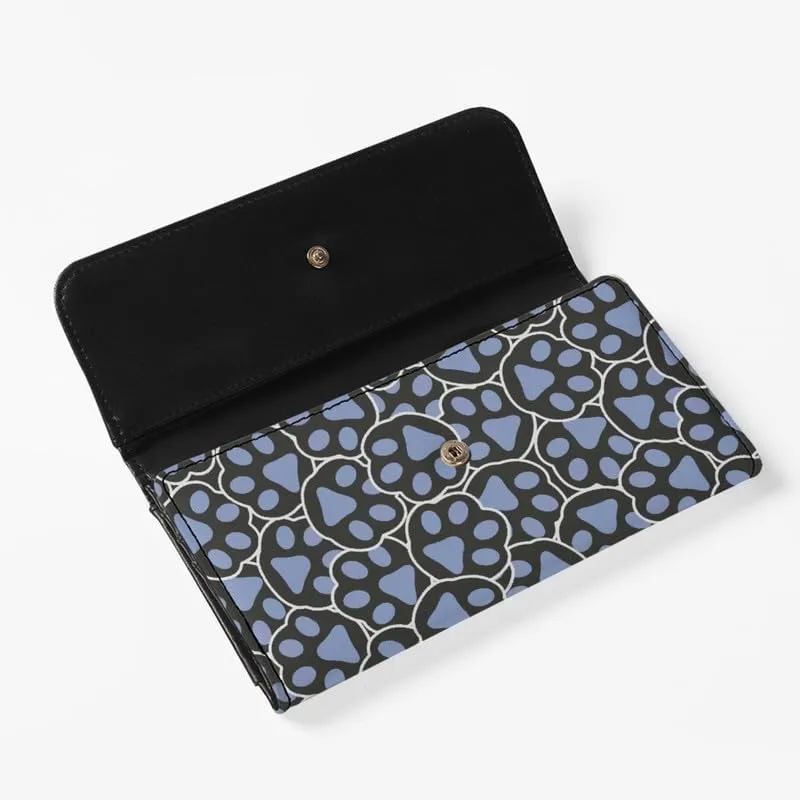 Cartoon Dog Paw Women's Clutch Organizer Black Blue Puppy Dog Footprint Trifold Card Holder Cat Paws Tall Billfold Cash Wallet With ID Window Holiday Gifts for Women
