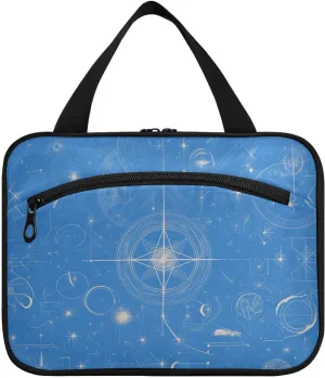 Cartoon Religion Moon Star Blue hanging cosmetic bags with zipper with hook, designer essentials travel bag toiletry for womens hotel bolsa para guardar maquillaje L