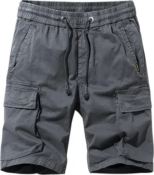 Casual Shorts for Men 2023 Cotton Drawstring Solid Cargo Shorts Multi Pockets Loose Elastic Waist Tooling Shorts