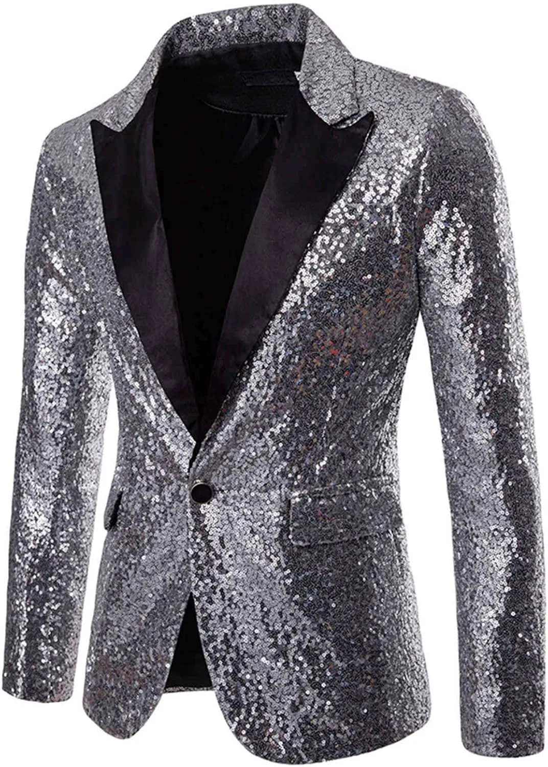 Casual Two Buttons Notched Lapel Suit Jacket Men Shiny Sequin Blazers Tuxedo Two Buttons Lightweight Business