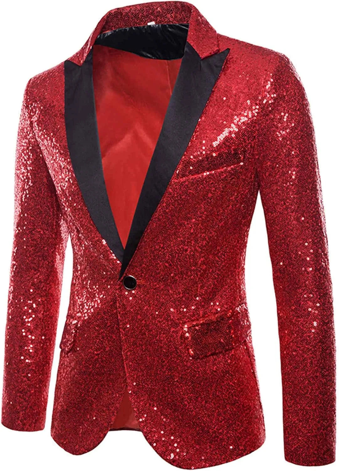 Casual Two Buttons Notched Lapel Suit Jacket Men Shiny Sequin Blazers Tuxedo Two Buttons Lightweight Business