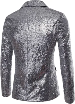 Casual Two Buttons Notched Lapel Suit Jacket Men Shiny Sequin Blazers Tuxedo Two Buttons Lightweight Business
