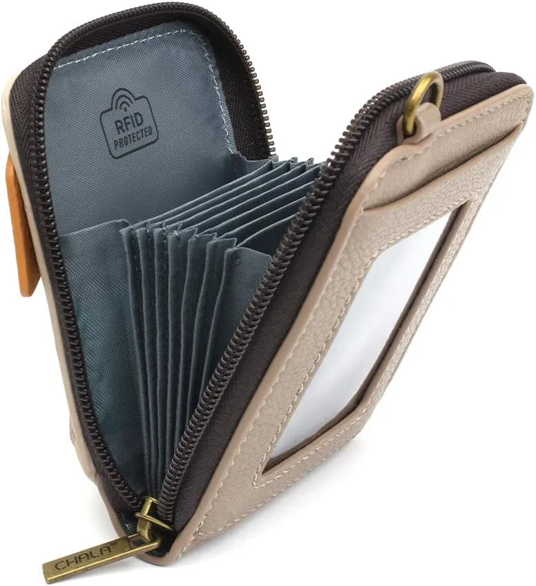CHALA RFID Cute-C Credit Card Holder Wallet Wristlet - Women Faux Leather Cute-C with Strap