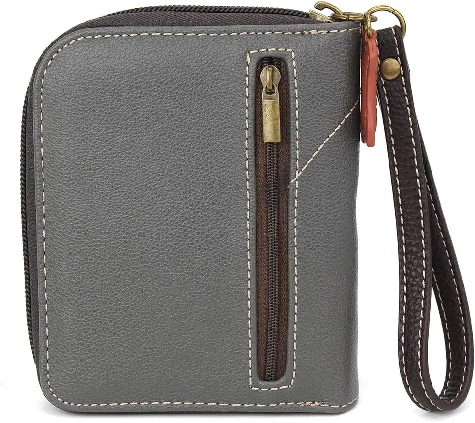 CHALA Zip Around Wallet, Wristlet, 8 Credit Card Slots, Sturdy Pu Leather - B&W Paw Print - Gray