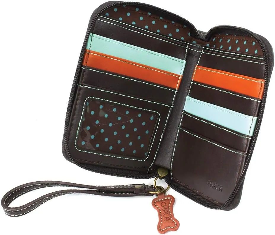 CHALA Zip Around Wallet, Wristlet, 8 Credit Card Slots, Sturdy Pu Leather - B&W Paw Print - Gray
