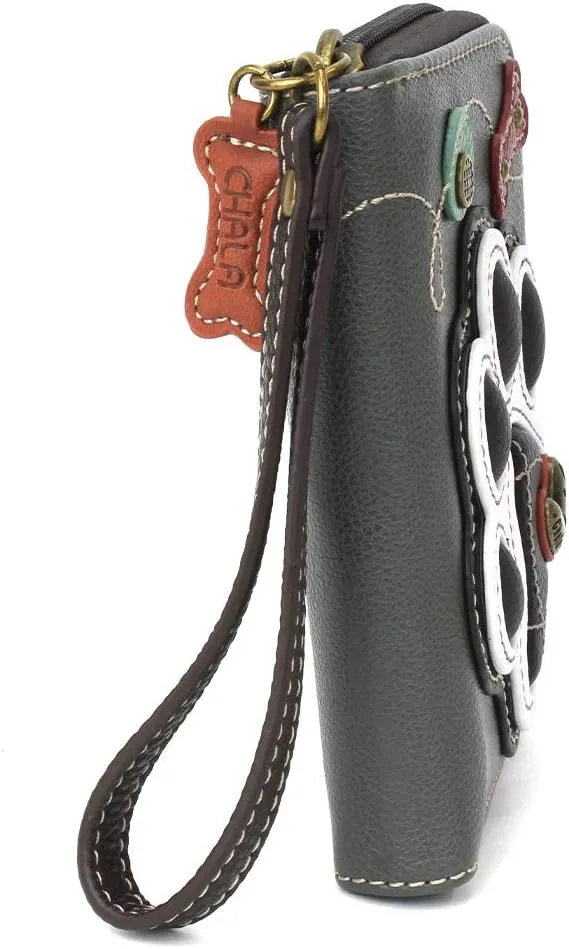 CHALA Zip Around Wallet, Wristlet, 8 Credit Card Slots, Sturdy Pu Leather - B&W Paw Print - Gray