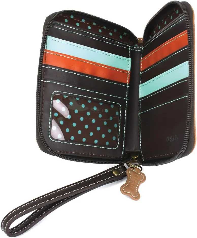 CHALA Zip Around Wallet, Wristlet, 8 Credit Card Slots, Sturdy Pu Leather - Brown Shih Tzu - Brown Stripe