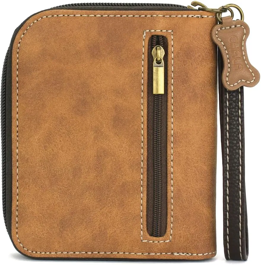 CHALA Zip Around Wallet, Wristlet, 8 Credit Card Slots, Sturdy Pu Leather - Brown Shih Tzu - Brown Stripe