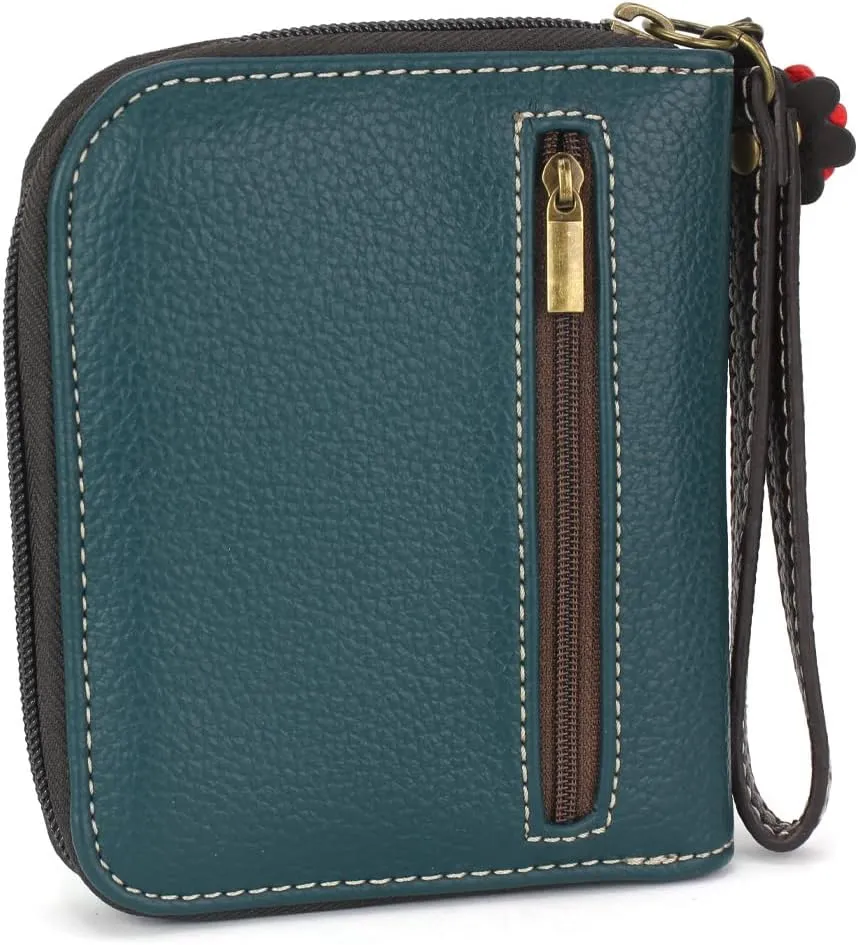 CHALA Zip Around Wallet, Wristlet, 8 Credit Card Slots, Sturdy Pu Leather - Bus - teal stripe