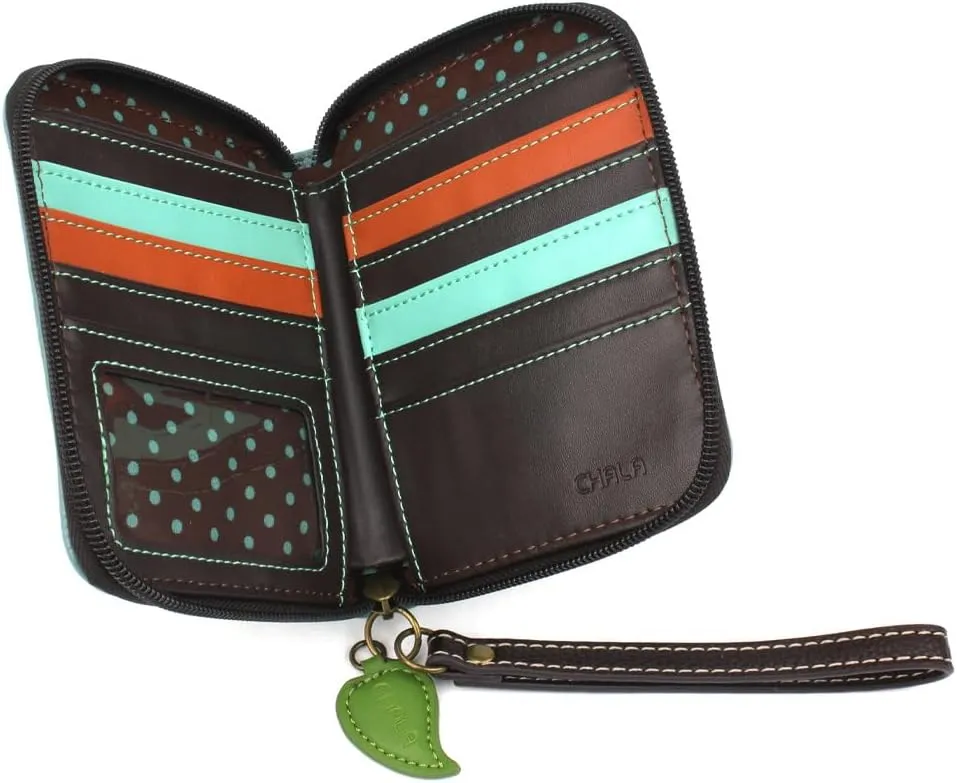 CHALA Zip Around Wallet, Wristlet, 8 Credit Card Slots, Sturdy Pu Leather - Daisy - blue