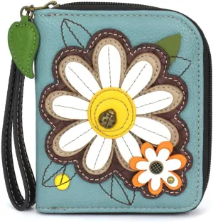 CHALA Zip Around Wallet, Wristlet, 8 Credit Card Slots, Sturdy Pu Leather - Daisy - blue