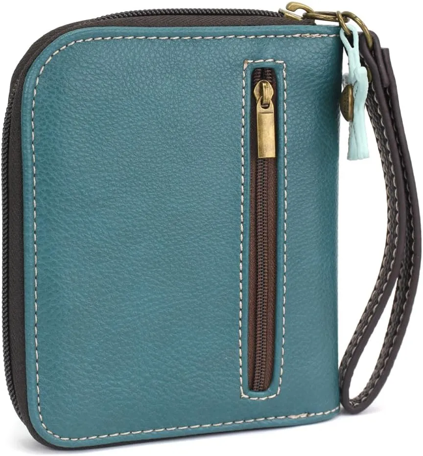 CHALA Zip Around Wallet, Wristlet, 8 Credit Card Slots, Sturdy Pu Leather - Dolphin - Blue