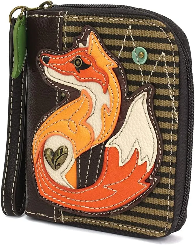 CHALA Zip Around Wallet, Wristlet, 8 Credit Card Slots, Sturdy Pu Leather - Fox A - Olive Stripe