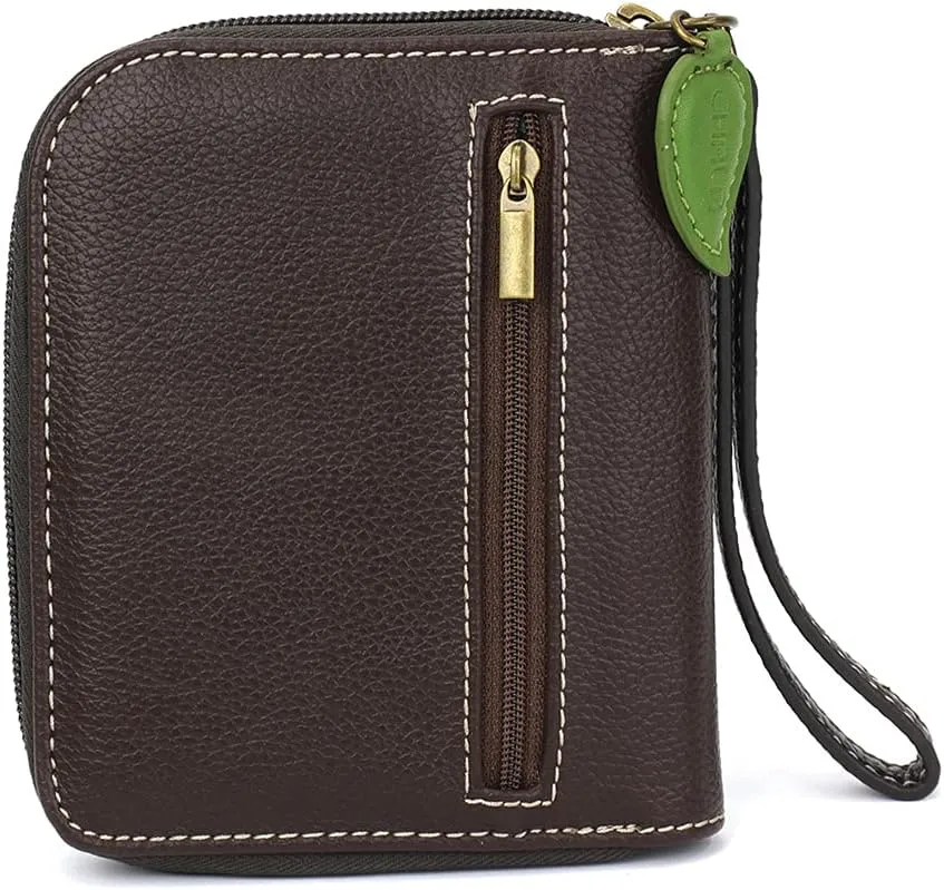 CHALA Zip Around Wallet, Wristlet, 8 Credit Card Slots, Sturdy Pu Leather - Fox A - Olive Stripe